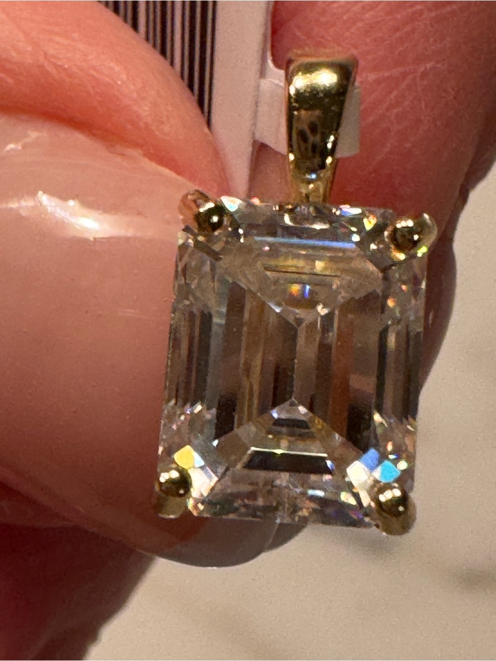 Sterling Silver Gold-tone Pendant with Moissanite Emerald-Cut 3 CT Stone